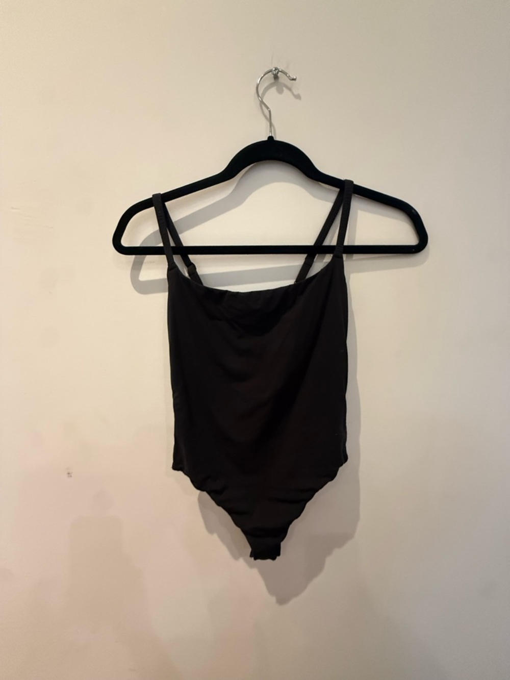 SKIMS Black Stretch Bodysuit with Thin Straps